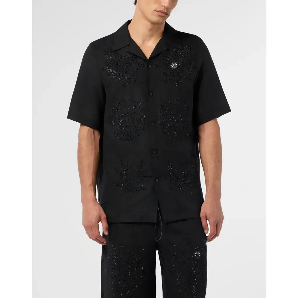 Embroidered Linen Bowling Shirt Tattoo Strass by PHILIPP PLEIN