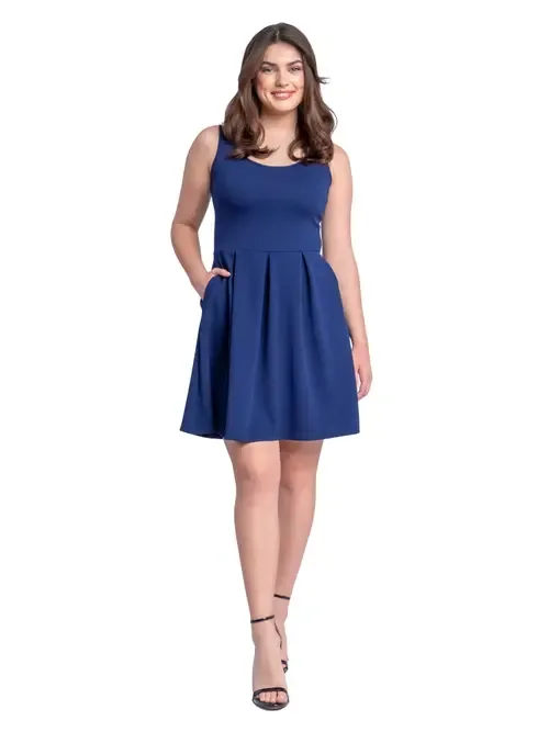Sleeveless Pleated Skater Dress with Pockets by 24seven Comfort Apparel