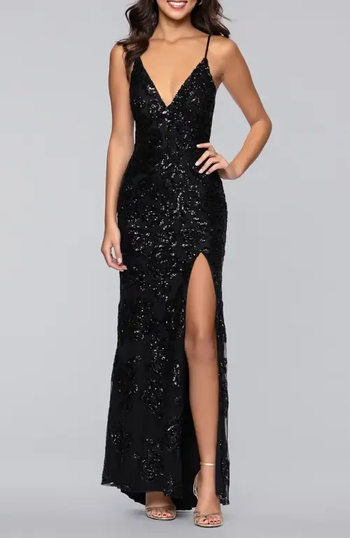 Rose Sequin Lace-Up Mermaid Gown by Blondie Nites