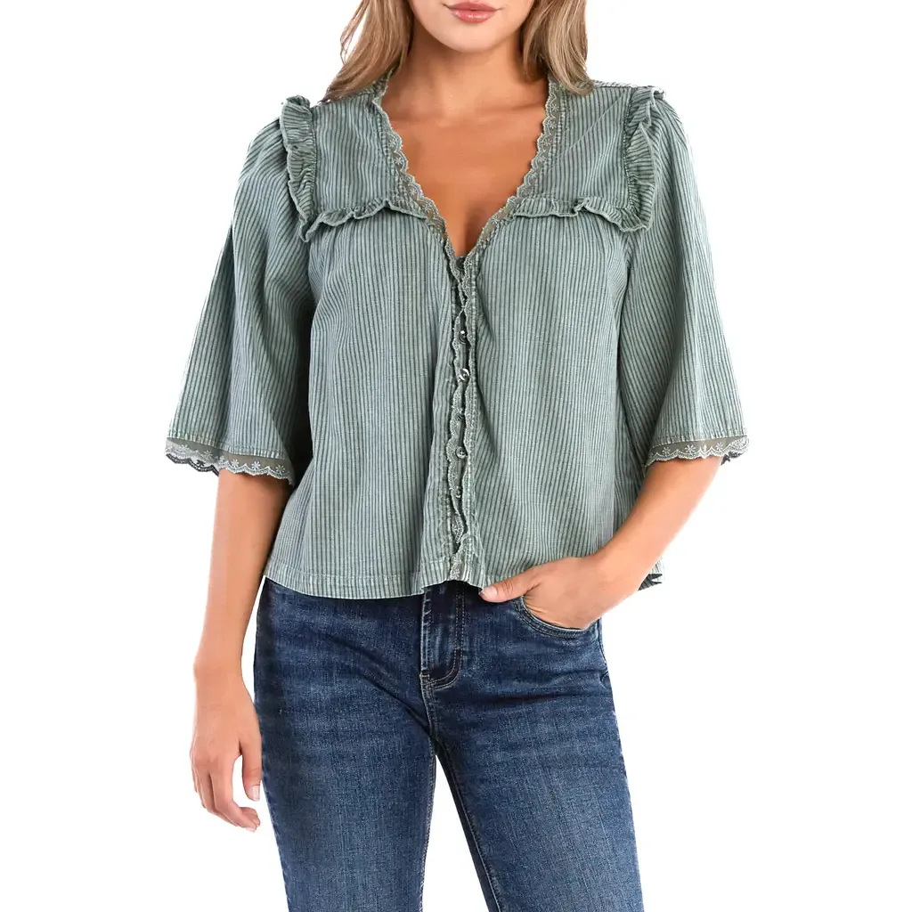 Juliet Lace & Ruffle Cotton Blend Top by Billy T
