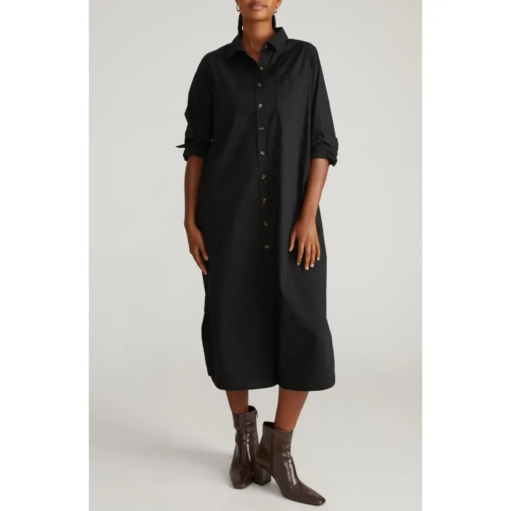 Odeon Long Sleeve Stretch Poplin Midi Shirtdress by Universal Standard