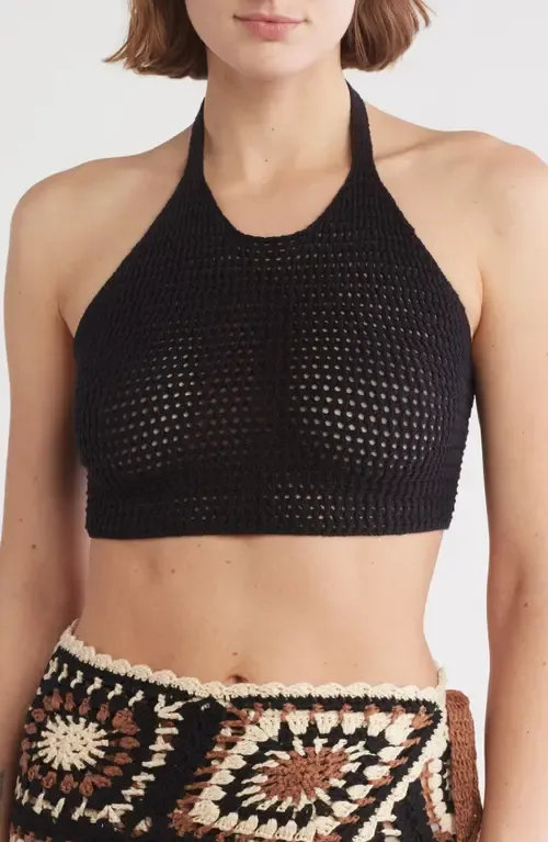 Open Stitch Halter Crop Cover-Up Top by Elan