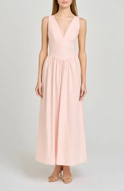 Vivia Plunge Neck Drop Waist Midi Dress by WAYF
