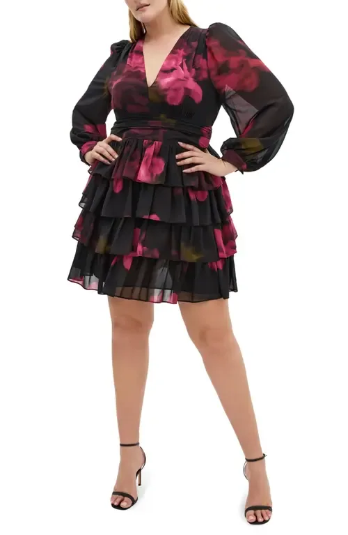 Kailey Long Sleeve Floral Print Minidress by City Chic