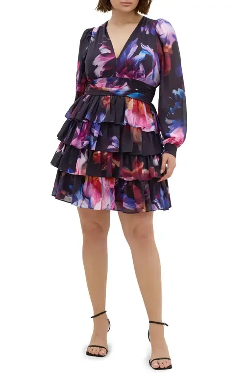 Kailey Long Sleeve Floral Print Minidress