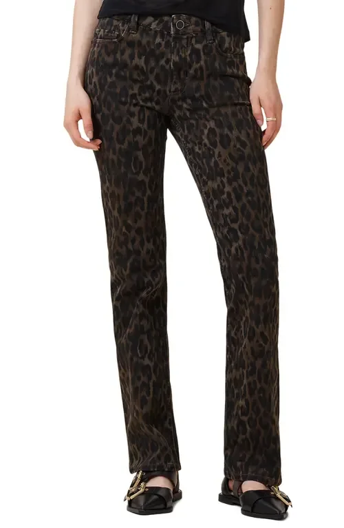 Haldan Leopard Print Slim Bootcut Jeans by AllSaints