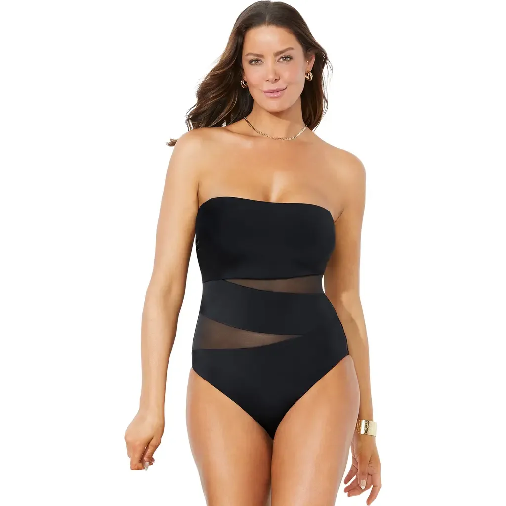 Mesh Wrap Bandeau One Piece Swimsuit by Swimsuits for All