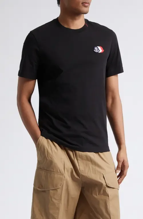 Tricolor Logo Patch Pima Cotton T-Shirt by Moncler