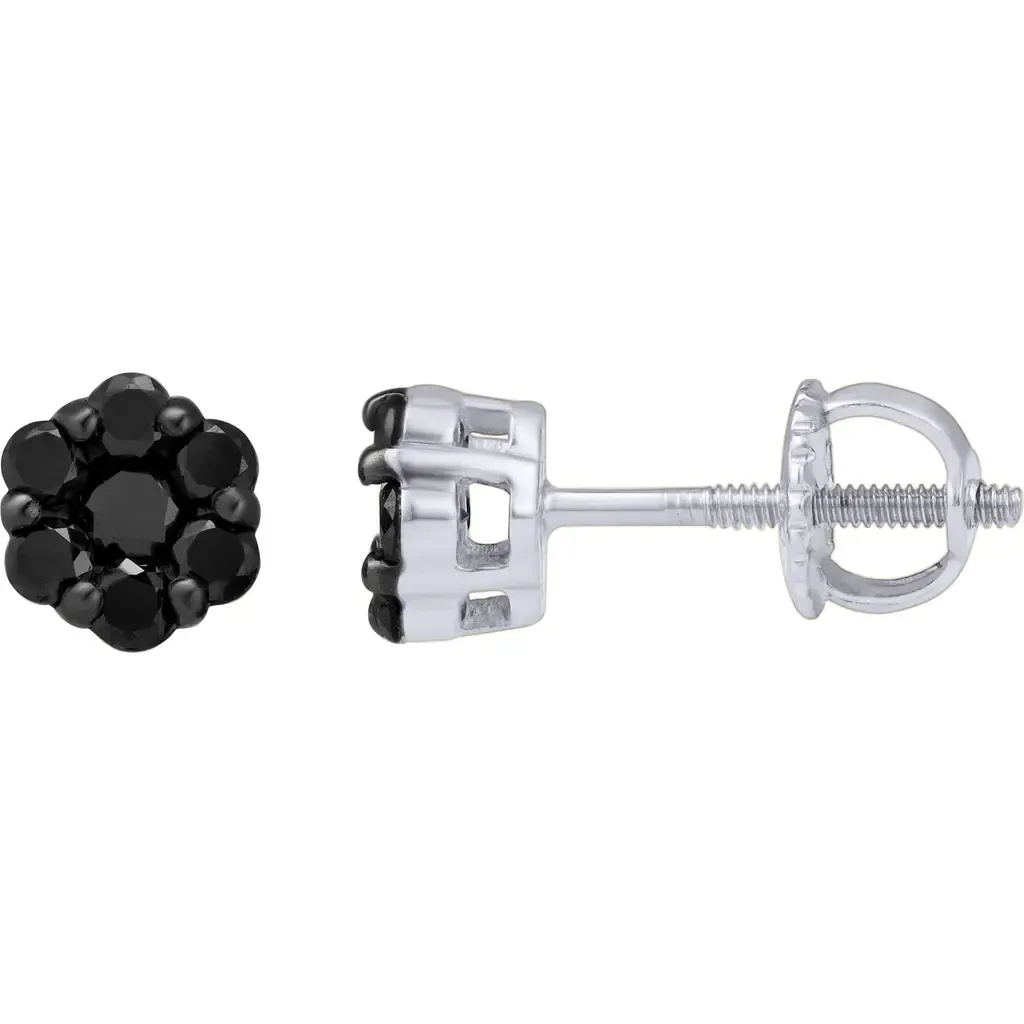 Obsidian 0.35 Cts Black Diamond Cluster Studs 10K Gold Earrings