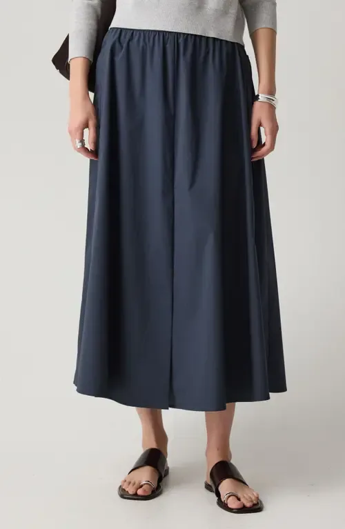 Cotton Blend A-Line Midi Skirt