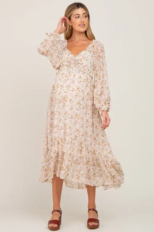 Floral Chiffon Ruffle Maxi Dress by PinkBlush