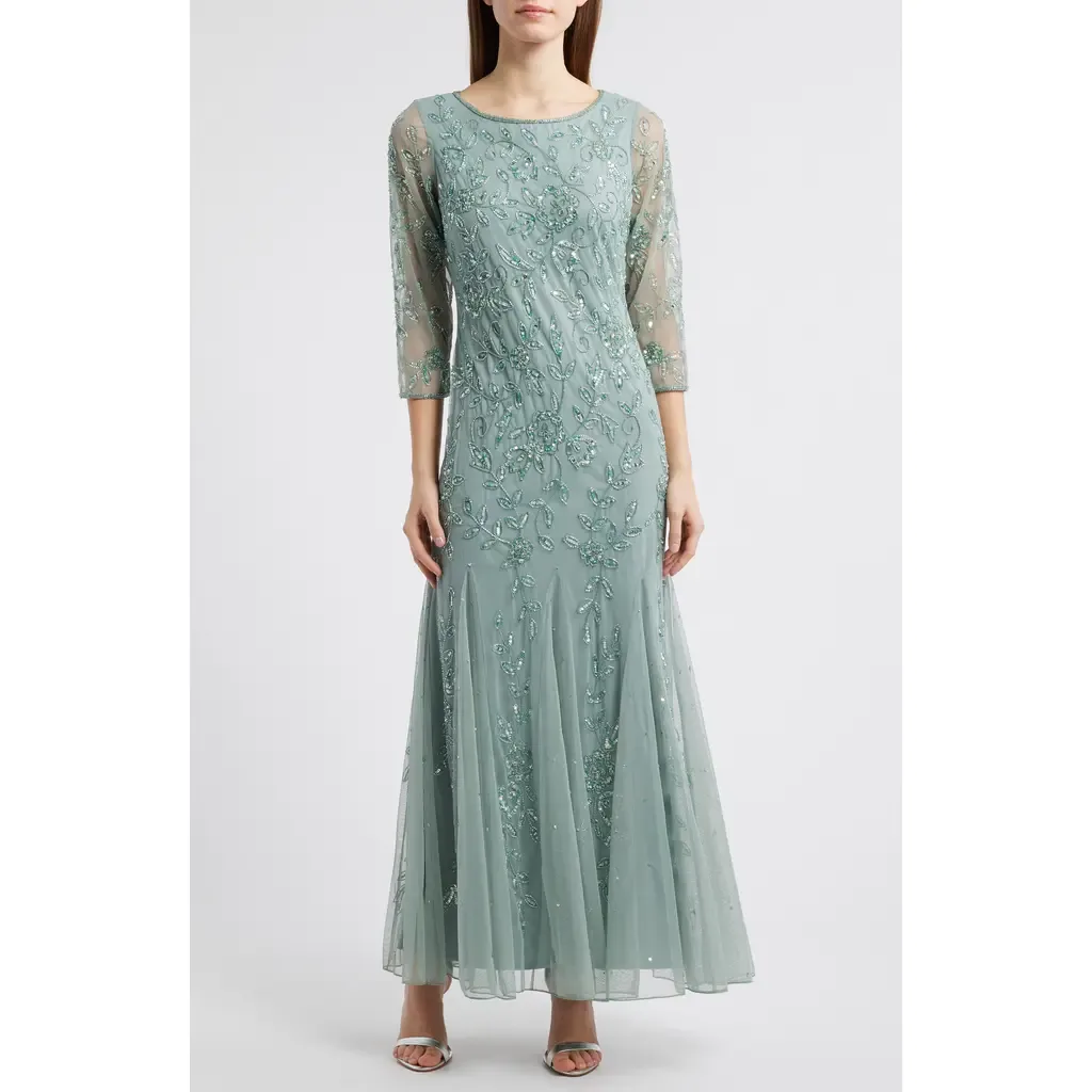 Floral Beaded Tulle Gown by Pisarro Nights