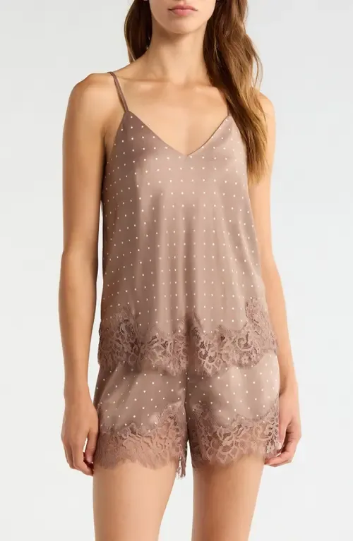 Lace Trim Satin Shortie Pajamas