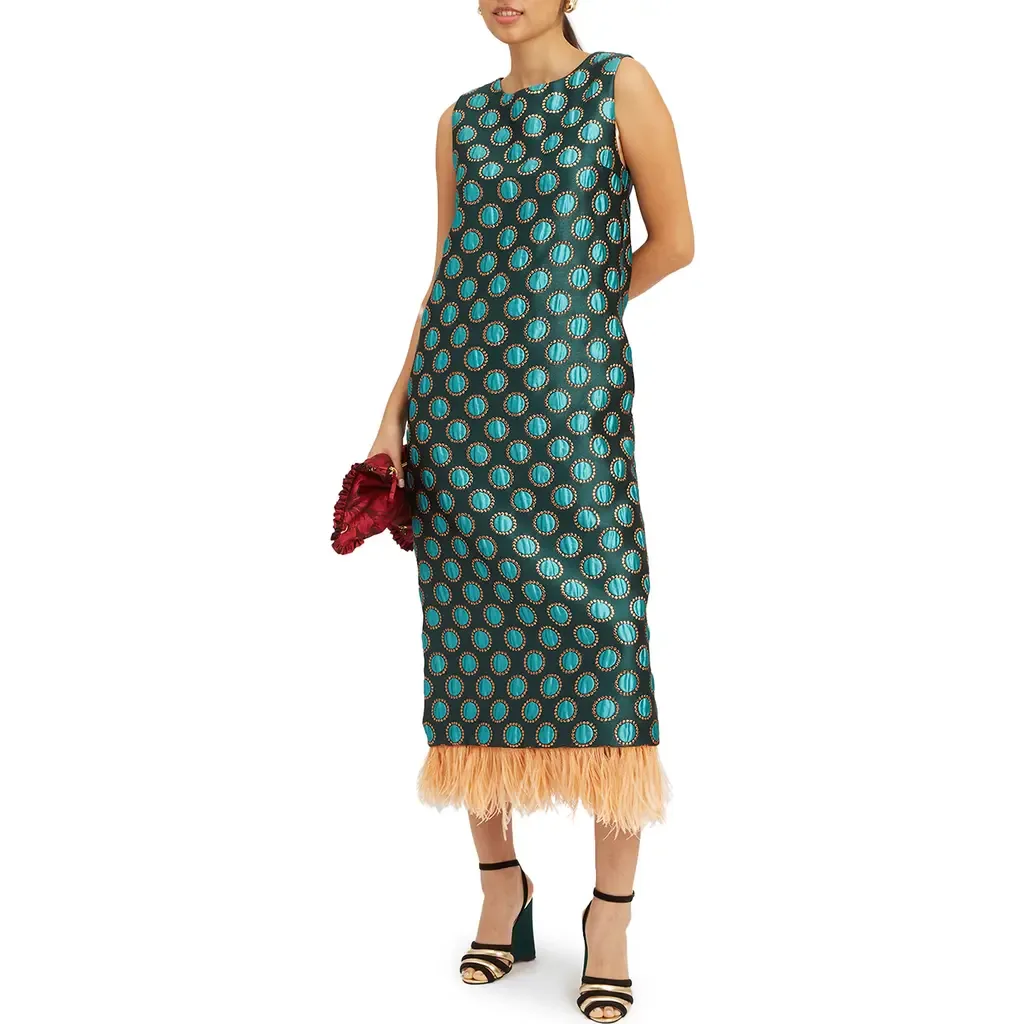 Column Dress in Jacquard Winter Sun Emerald by La DoubleJ