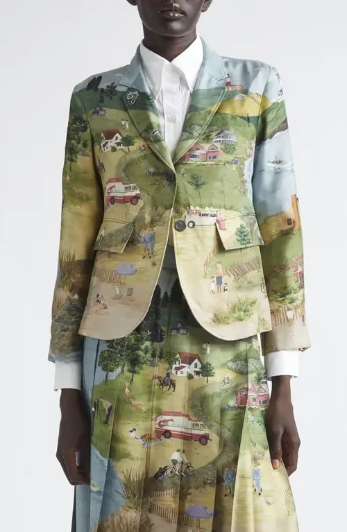 Country Scene Print Silk Sport Coat by Thom Browne