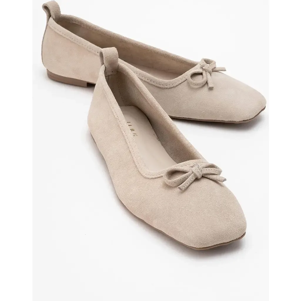 Sosa Leather Ballet Flat in Beige Suede by Forever & Always Shoes