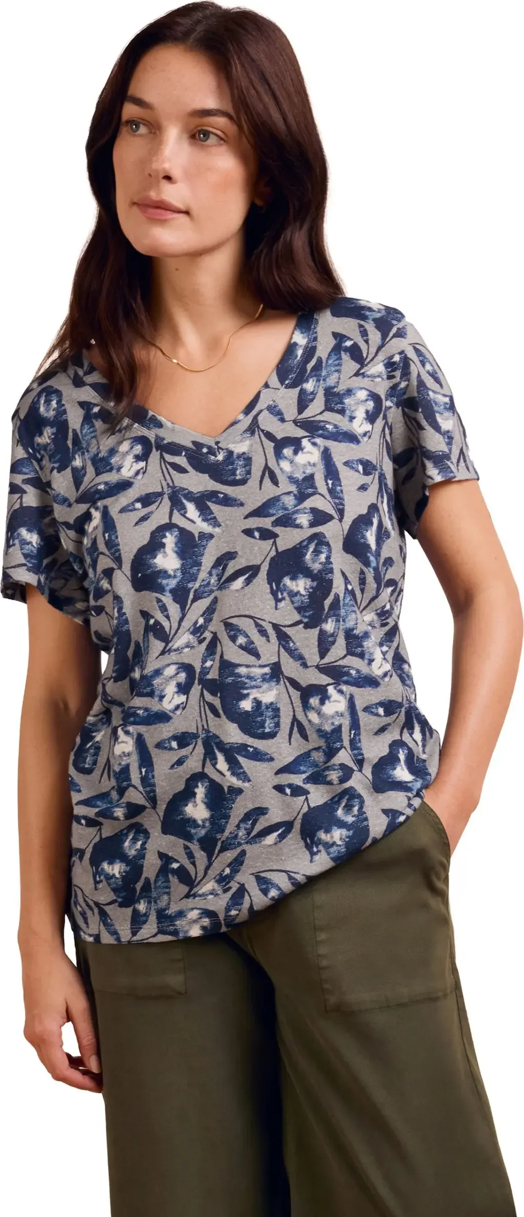 Relaxed V-Neck Linen Blend T-Shirt