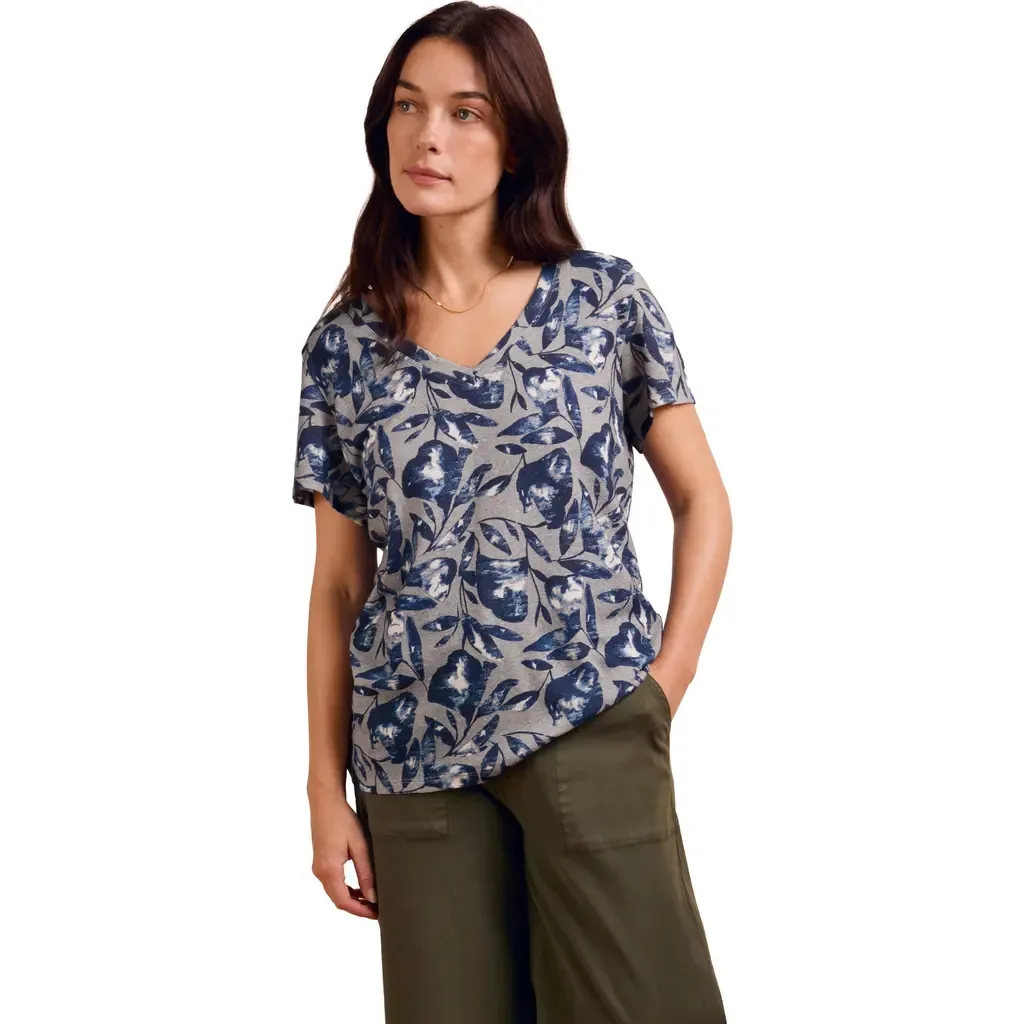 Relaxed V-Neck Linen Blend T-Shirt by Celtic & Co.
