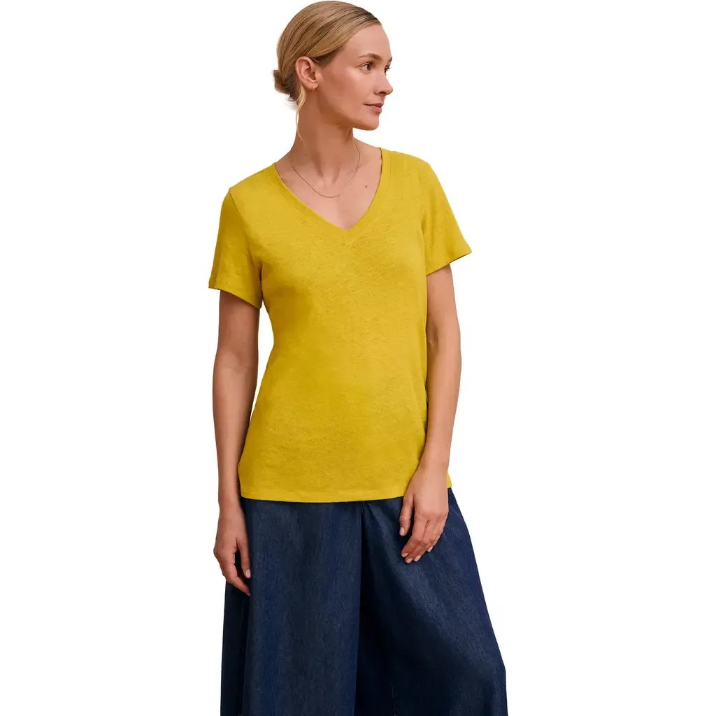 Relaxed V-Neck Linen Blend T-Shirt