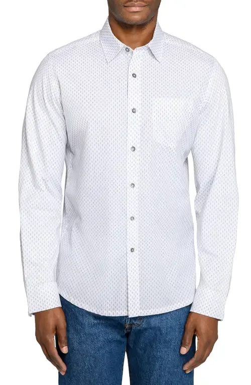 Reworked Slim Fit White Diamond Print Cotton Button-Up Shirt by W.R.K