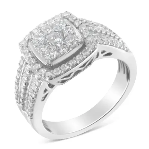 10K White Gold 1.0 Cttw Diamond Halo Cluster Ring by Haus of Brilliance
