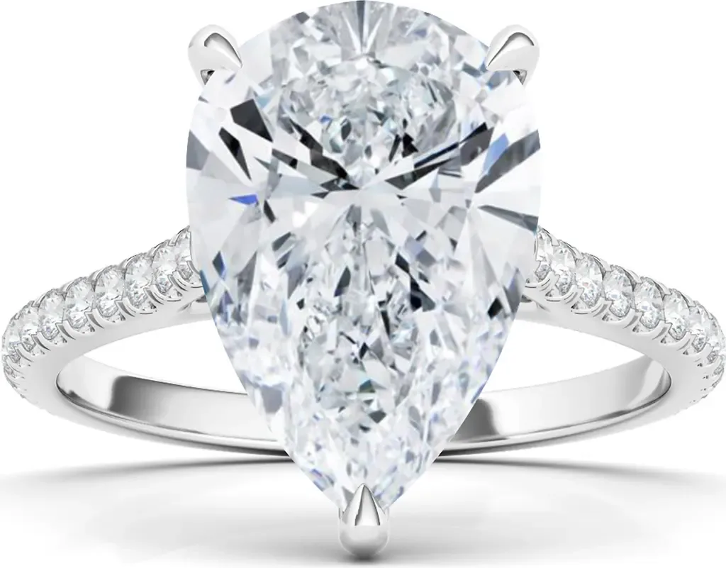 Pear Cut Pavé Lab Grown Diamond Ring by HauteCarat