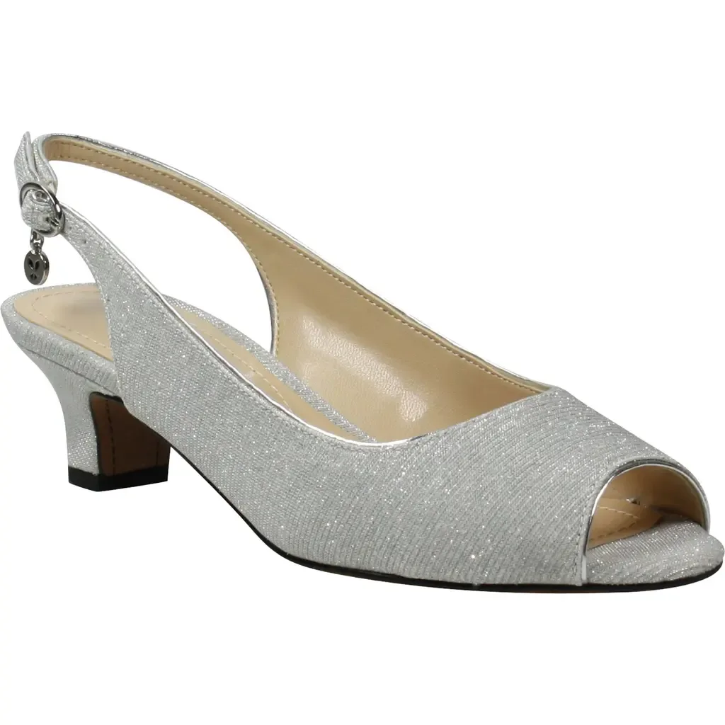 Jenvey Slingback Sandal in Silver Fabric by J. Reneé