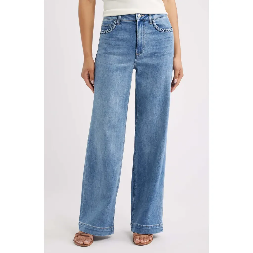 Anessa Braided Pocket High Waist Wide Leg Jeans by PAIGE
