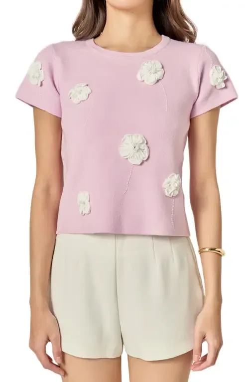 Floral Embellished Short Sleeve Knit Top by English Factory