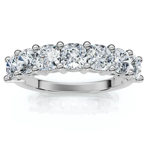 1 3/8Ct Cushion Cut Seven Stone Wedding Ring 14k Gold Lab Grown by Bliss Diamond
