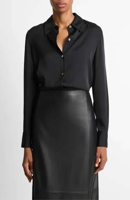 Slim Fit Silk Blend Button-Up Shirt by Vince