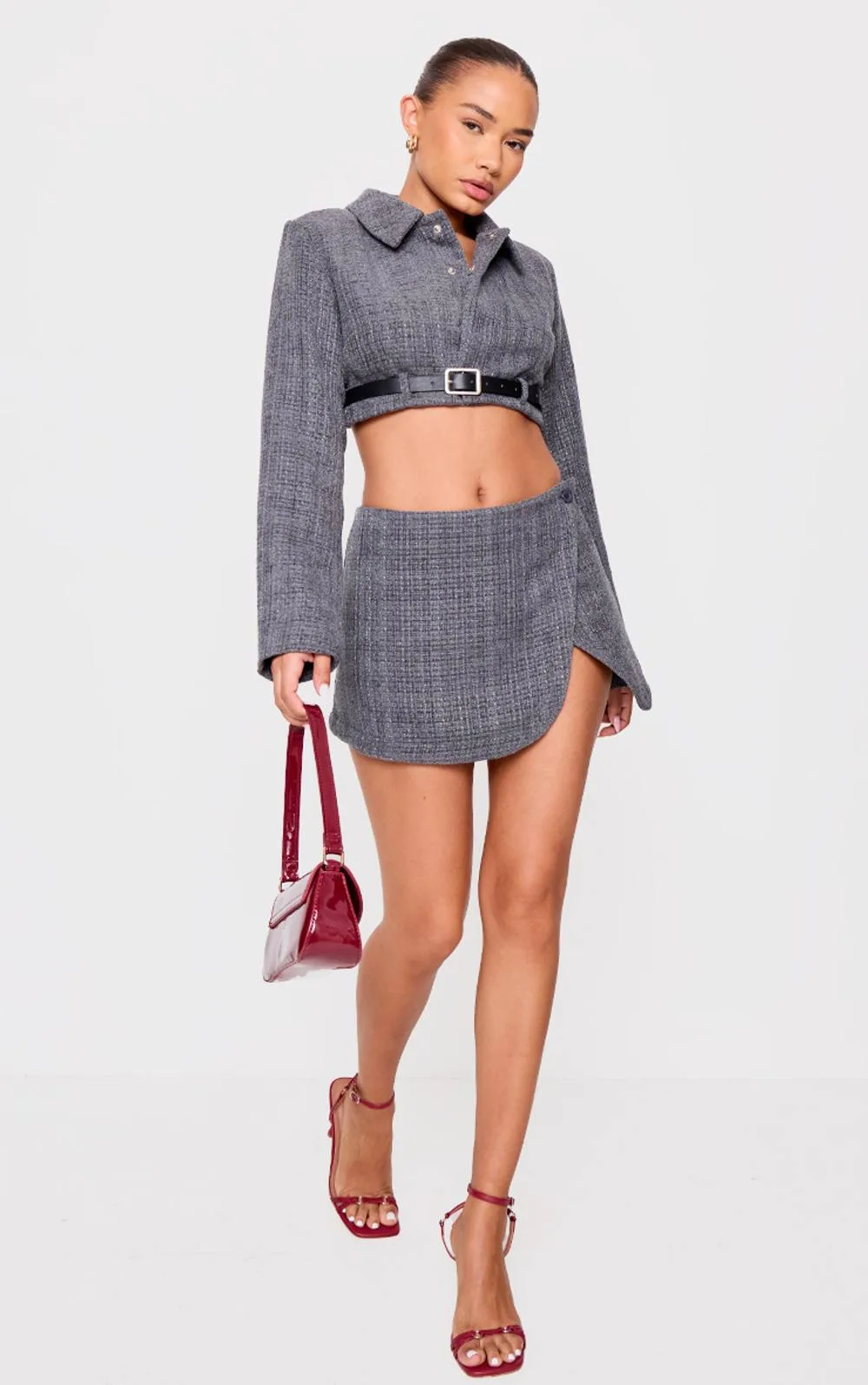 Textured Woven Wrap Over Mini Skirt Co-Ord by PrettyLittleThing