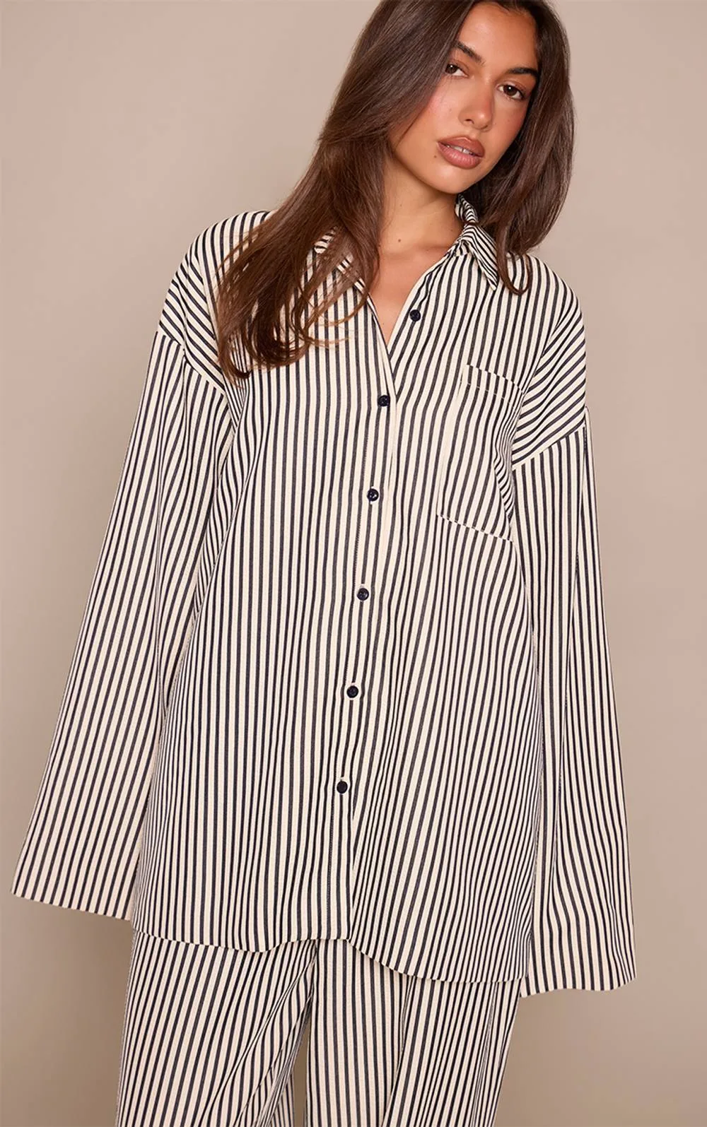 Pinstripe Oversized Shirt Co-Ord by PrettyLittleThing
