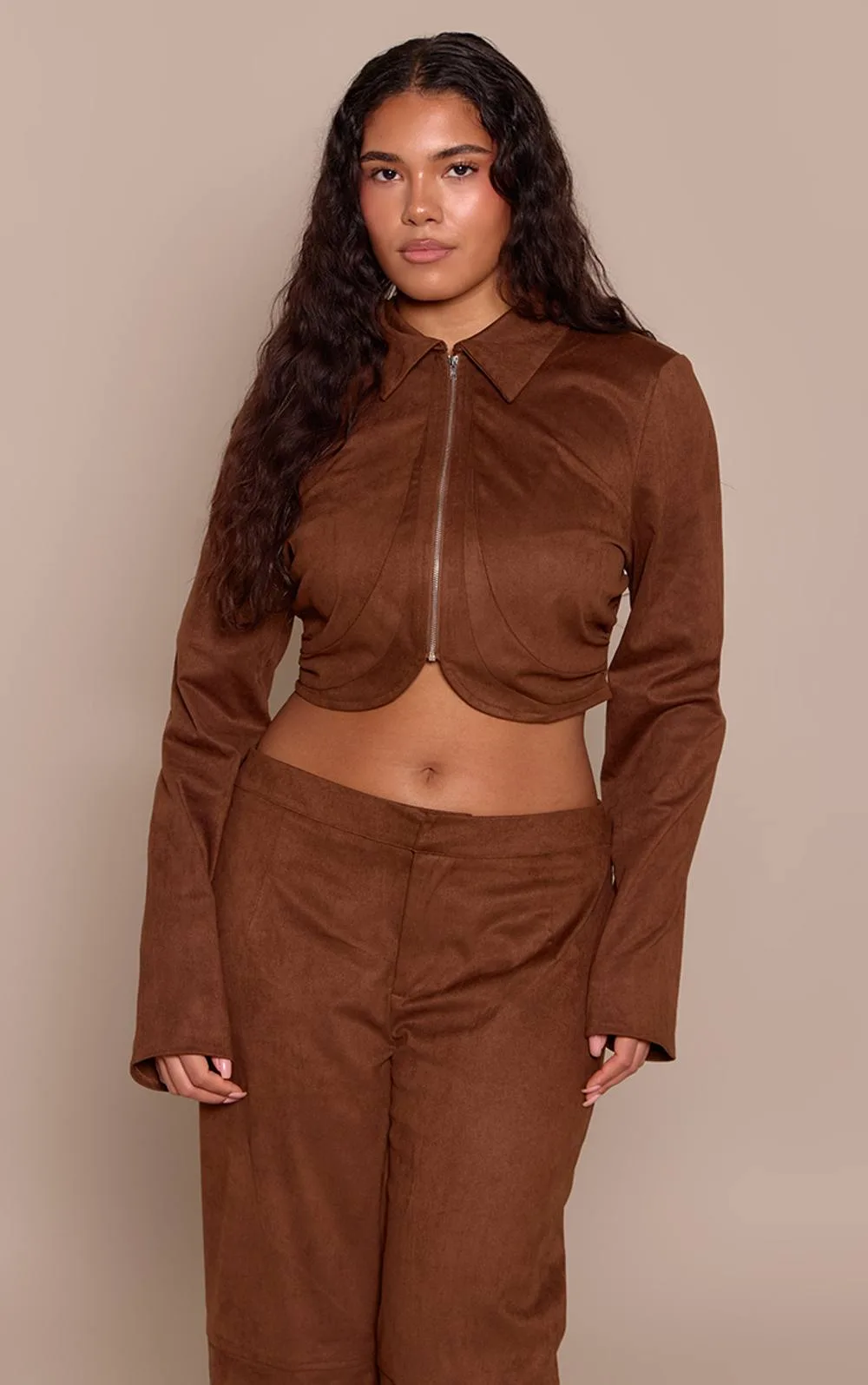 Shape Suede Zip Through Jacket Co-Ord by PrettyLittleThing