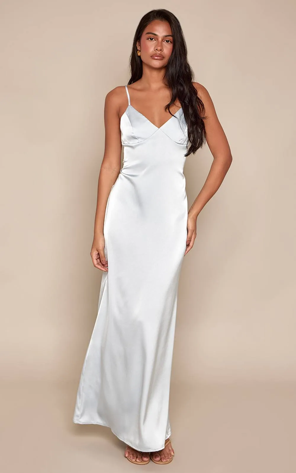 Dusty Blue Satin Slip Dress by PrettyLittleThing