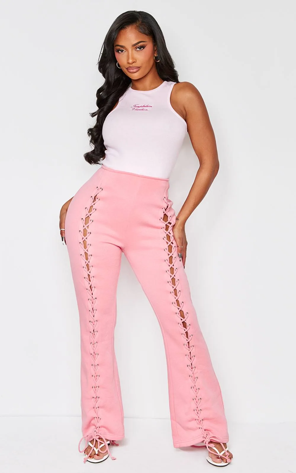 Shape Lace Up Front Wide Leg Joggers by PrettyLittleThing
