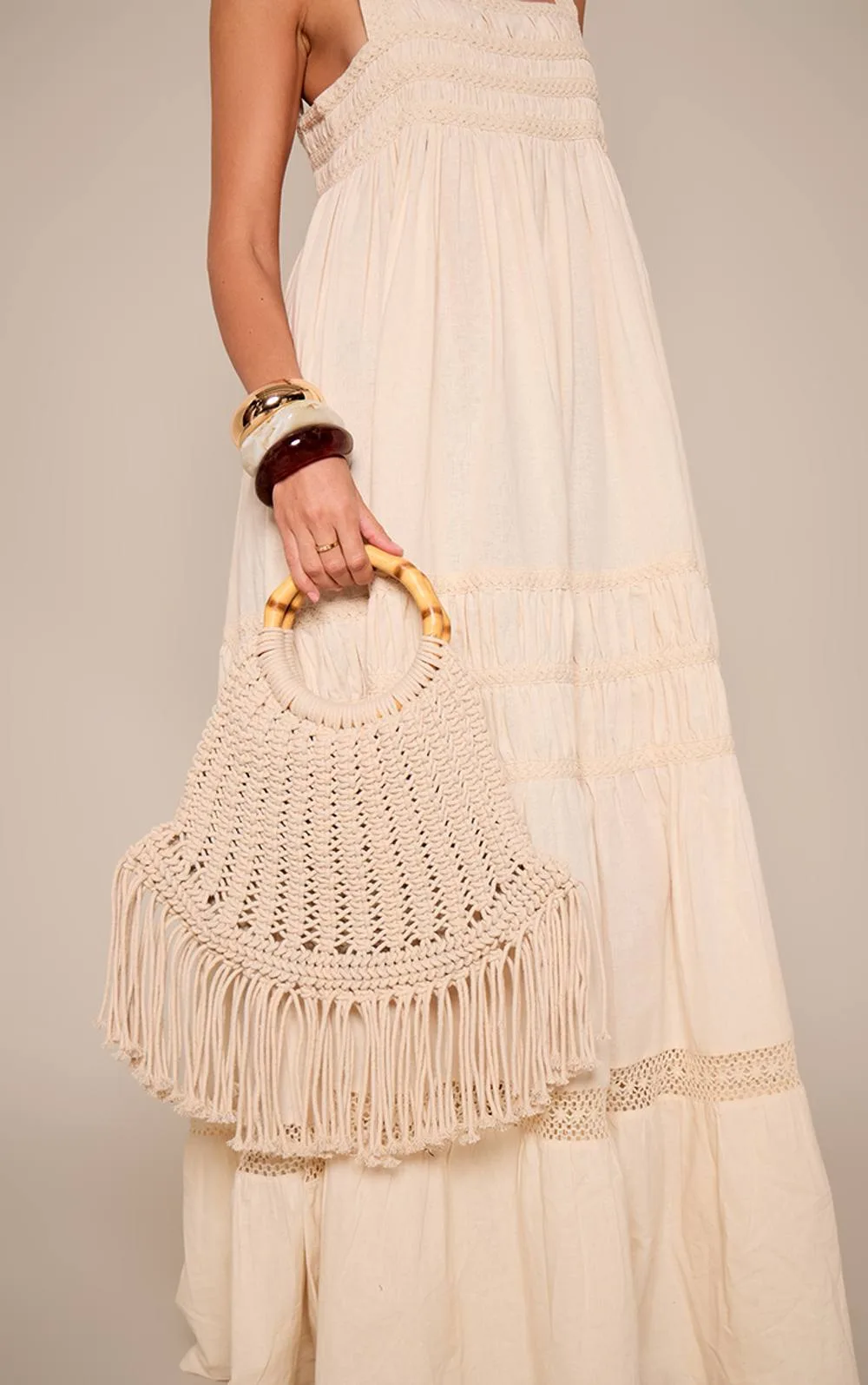 Macrame Tassel Wooden Handle Handbag by PrettyLittleThing