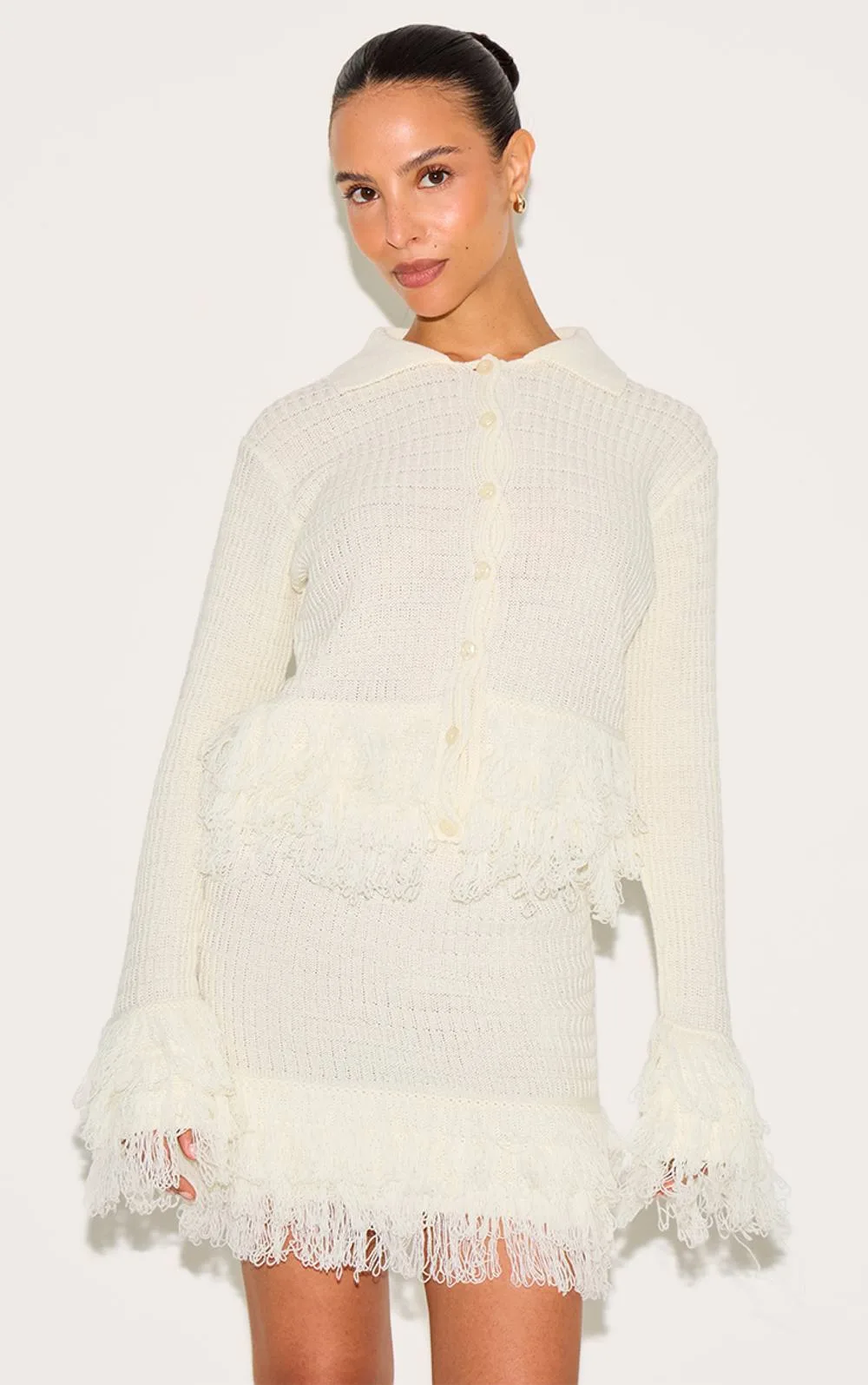 Rib Fringe Hem Knit Skirt