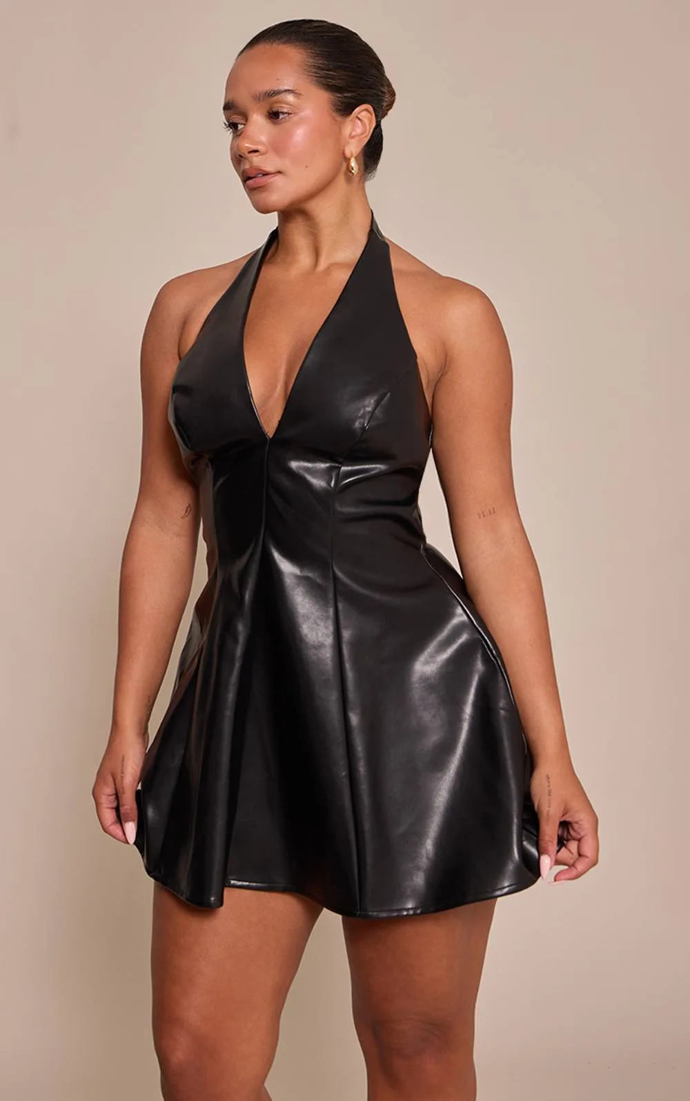 Shape Faux Leather Plunge Neck A-Line Mini Dress by PrettyLittleThing