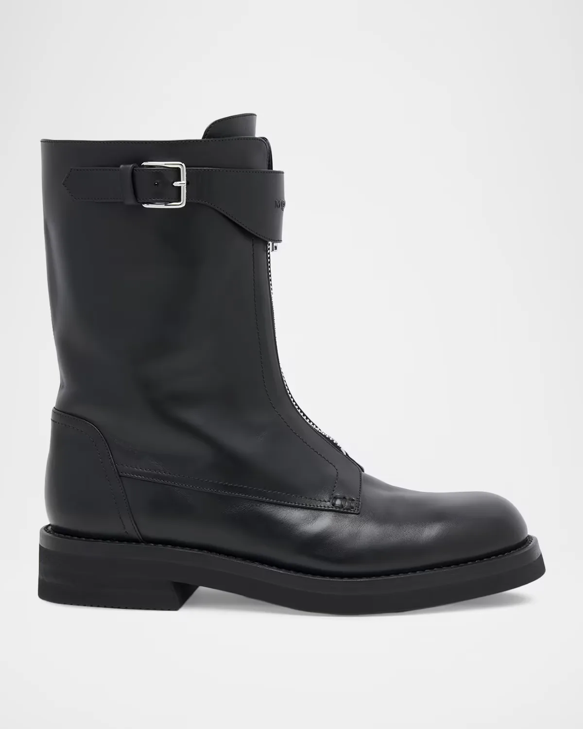 Biker Leather Center-Zip Buckle Boots by McQueen
