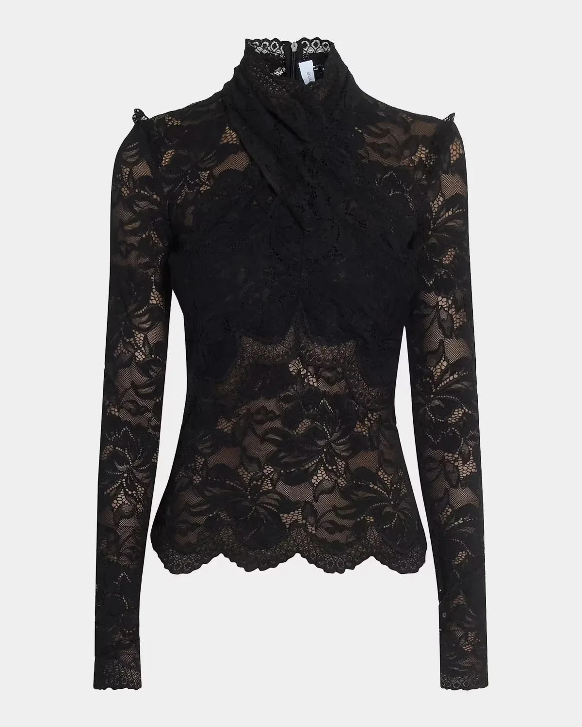 Crisscross Mock-Neck Lace Long-Sleeve Top by Rabanne