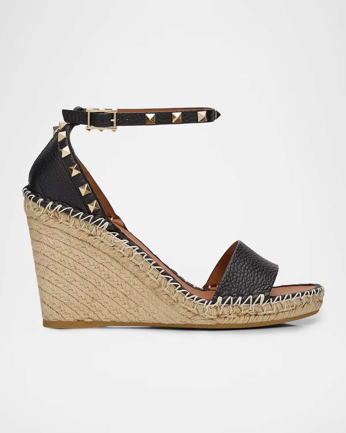 105mm Rockstud Leather Wedge Espadrille Sandals