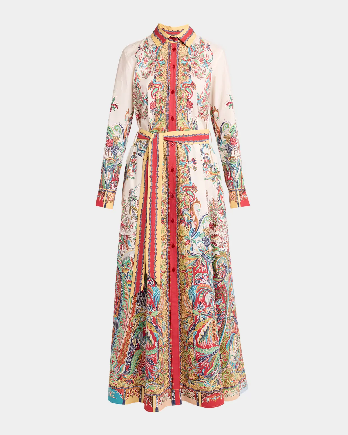 Paisley-Print Cotton Poplin Long-Sleeve Maxi Shirtdress