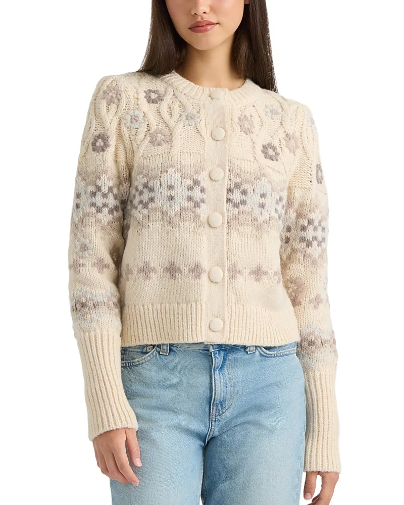 Embroidered Cable Knit Cardigan Sweater by Nvlt