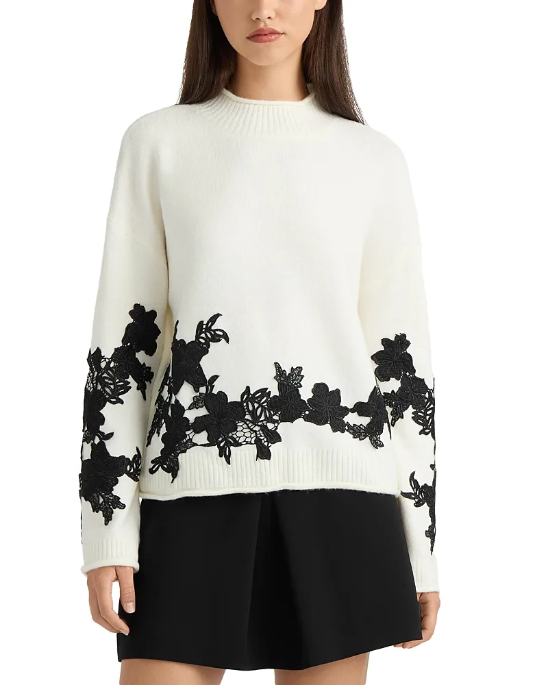 Mock Neck Floral Applique Sweater by Nvlt