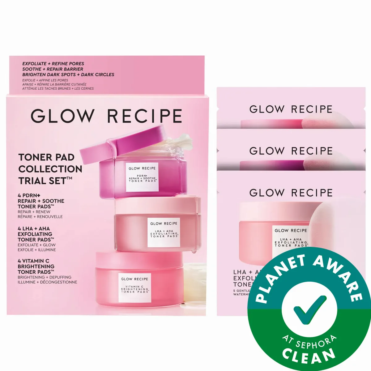 Korean Toner Pad Skin Care Kit for Pores, Dark Spots, and Skin Barrier Repair 24 Pads by Glow Recipe