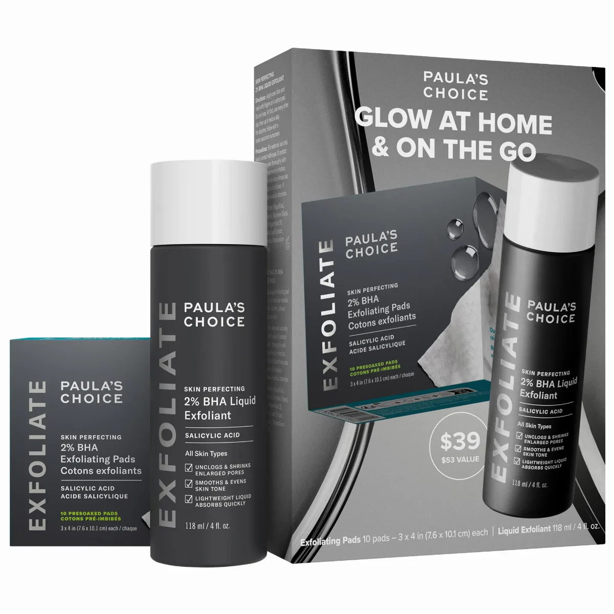 Home & Away Kit with 2% BHA Exfoliating Toner & Toner Pads for Clear Skin by Paula's Choice