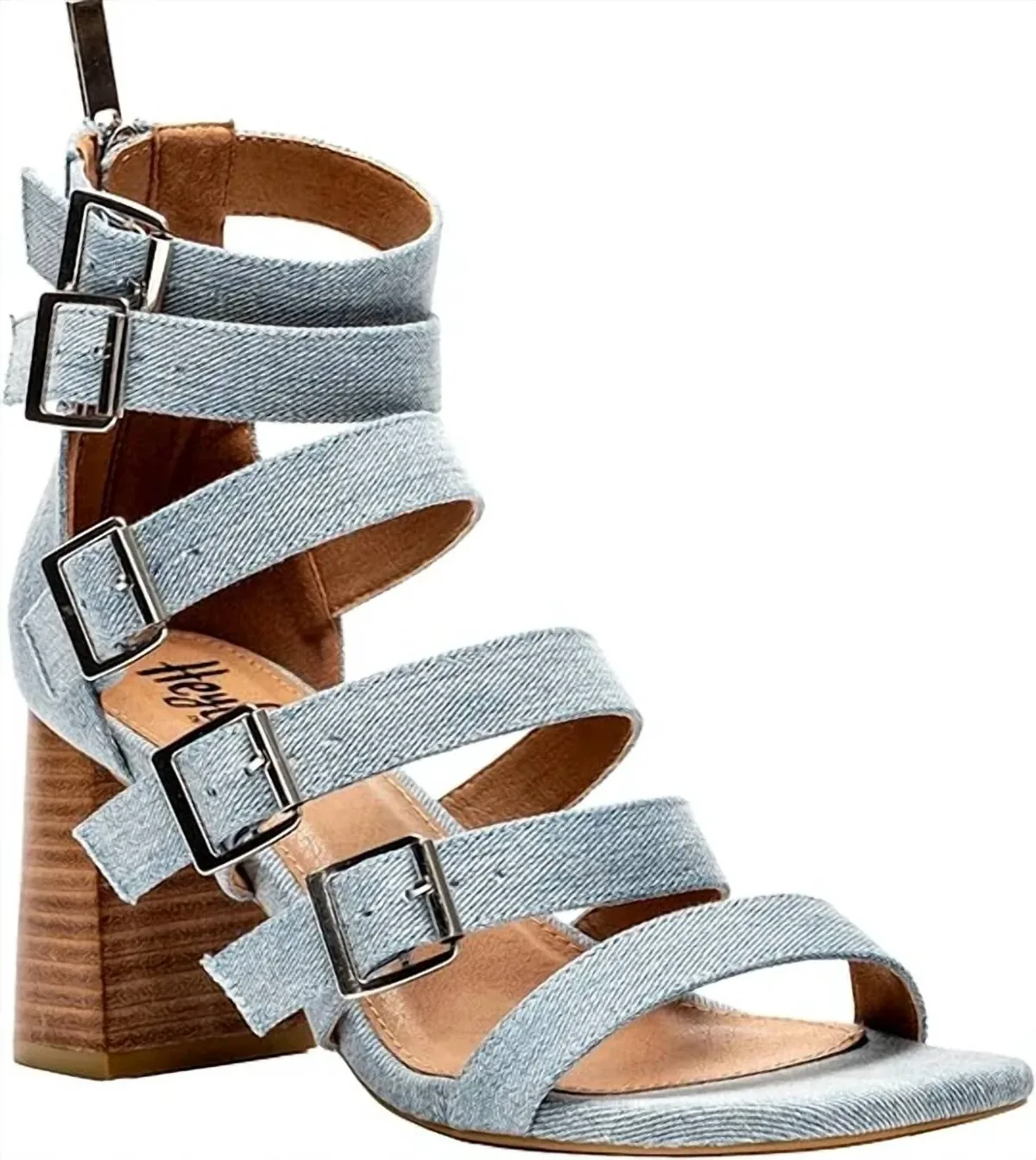 Buckle Down Block Heeled Sandal in Denim by Corkys Footwear