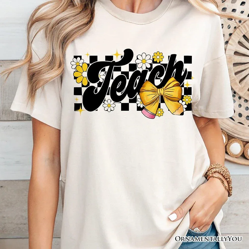 Teach Checkered Coquette Bow T-Shirt by OrnamentallyYou