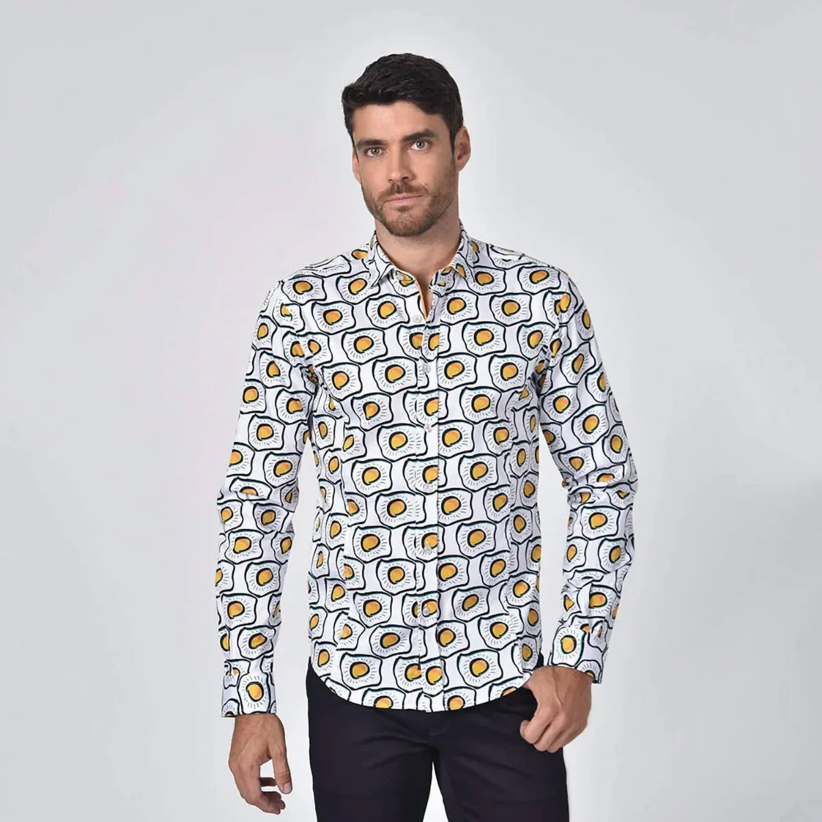 Sunny Side Up Button Down Print Shirt by Eight X